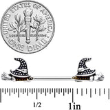 14G 9/16 Yellow Gem Witch Hat Broom Halloween Nipple Ring Set