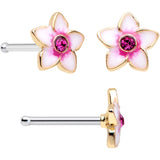 20G 1/4 Pink Gem Berry Leaves Spring Flower Nose Bone Set of 3