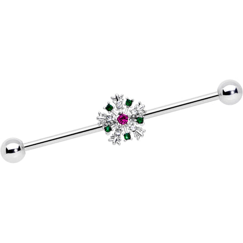 14G Clear Red Gem Christmas Industrial Barbell 38mm