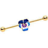 14G Clear Gem Gold Hue Blue Spring Flower Industrial Barbell 38mm