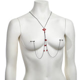 14G 9/16 Red Gem Vampire Lips Halloween Nipple Chain Necklace