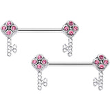 14G 9/16 Pink Gem Open Key Barbell Nipple Ring Set
