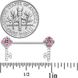 14G 9/16 Pink Gem Open Key Barbell Nipple Ring Set