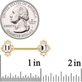 14G 9/16 Clear Gem Gold Tone Regal Rectangle Nipple Ring Set