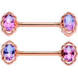 14G 9/16 Purple Tourmaline Rose Gold Tone Nipple Ring Set