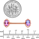 14G 9/16 Purple Tourmaline Rose Gold Tone Nipple Ring Set