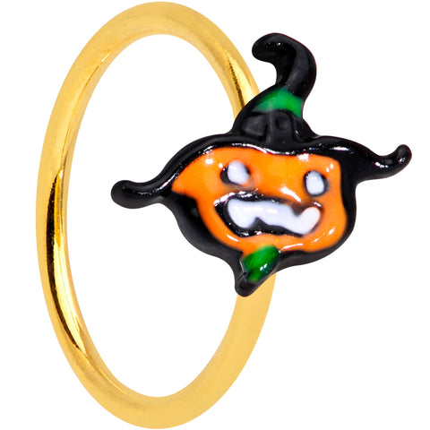 20G 5/16 Gold Tone Growling Pumpkin Halloween Nose Hoop