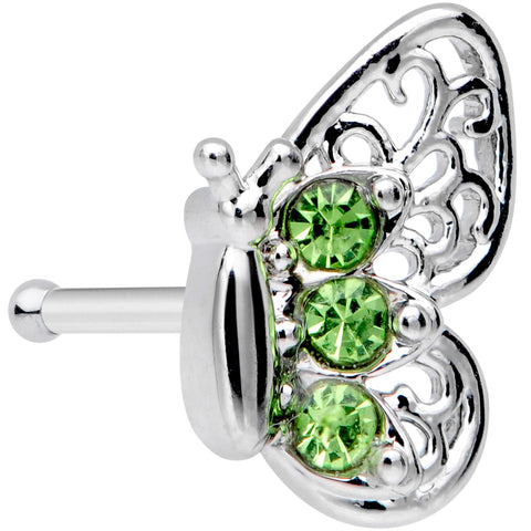 20G 1/4 Green Gem Lacy Butterfly Nose Bone
