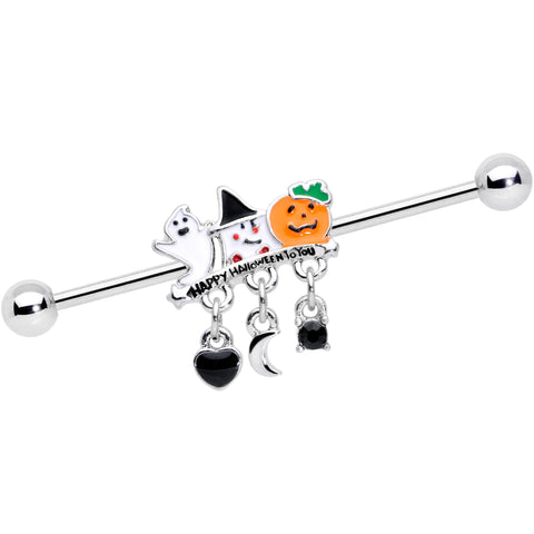 14G Black Gem Ghost Halloween Dangle Industrial Barbell 38mm