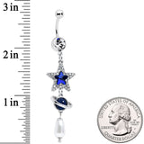 Clear Blue Gem Star Saturn Pearlescent Dangle Belly Ring