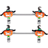 14G 9/16 Pumpkin Witch Ghost Halloween Barbell Nipple Ring Set