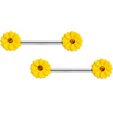 14G 9/16 Yellow Gem Yellow Sunflower Barbell Nipple Ring Set