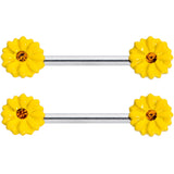 14G 9/16 Yellow Gem Yellow Sunflower Barbell Nipple Ring Set