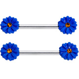 14G 9/16 Yellow Gem Blue Sunflower Barbell Nipple Ring Set