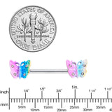 14G 9/16 Clear Gem Baroque Rainbow Butterfly Nipple Ring Set