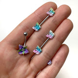 14G 9/16 Clear Gem Baroque Rainbow Butterfly Nipple Ring Set