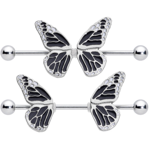 14G 7/8 Split Butterfly Barbell Nipple Ring Set