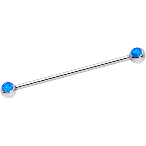 14G Blue Faux Opal Ball Ends Industrial Barbell 35mm