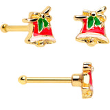 20G 1/4 Gold Tone Candy Cane Bell Christmas Nose Bone Set of 3