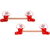 14G 9/16 Rose Gold Tone Stocking Christmas Nipple Ring Set