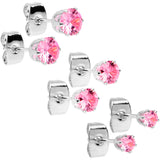 20G Pink CZ Gem 3mm to 5mm Post Stud Earring Set of 3