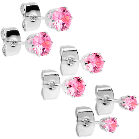 20G Pink CZ Gem 3mm to 5mm Post Stud Earring Set of 3