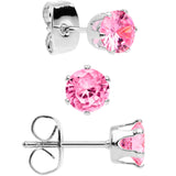 20G Pink CZ Gem 3mm to 5mm Post Stud Earring Set of 3
