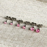 20G Pink CZ Gem 3mm to 5mm Post Stud Earring Set of 3