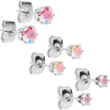 20G Aurora CZ Gem 3mm to 5mm Post Stud Earring Set of 3