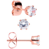 20G Clear CZ Gem Rose Gold Tone Post Stud Earring Set of 3