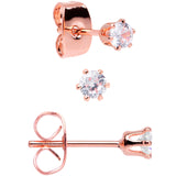 20G Clear CZ Gem Rose Gold Tone Post Stud Earring Set of 3