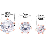 20G Clear CZ Gem Rose Gold Tone Post Stud Earring Set of 3