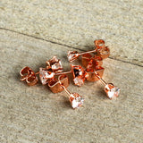 20G Clear CZ Gem Rose Gold Tone Post Stud Earring Set of 3