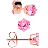 20G Pink CZ Gem Rose Gold Tone Post Stud Earring Set of 3