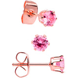 20G Pink CZ Gem Rose Gold Tone Post Stud Earring Set of 3