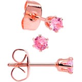 20G Pink CZ Gem Rose Gold Tone Post Stud Earring Set of 3