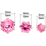 20G Pink CZ Gem Rose Gold Tone Post Stud Earring Set of 3