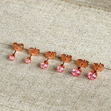 20G Pink CZ Gem Rose Gold Tone Post Stud Earring Set of 3