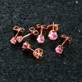 20G Pink CZ Gem Rose Gold Tone Post Stud Earring Set of 3