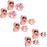 20G Aurora CZ Gem Rose Gold Tone Post Stud Earring Set of 6