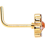 20G 1/4 Pink Clear CZ Gem Gold Tone Sunburst L Shape Nose Ring