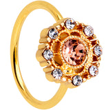 20G 5/16 Clear Pink CZ Gem Gold Tone Sunburst Nose Hoop