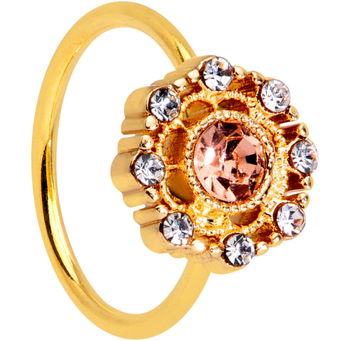 20G 5/16 Clear Pink CZ Gem Gold Tone Sunburst Nose Hoop