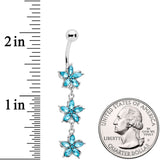 Aqua Gem Flower Trio Dangle Belly Ring