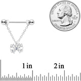 14G 11/16 Clear CZ Gem Beauty Bow Chain Dangle Nipple Ring Set