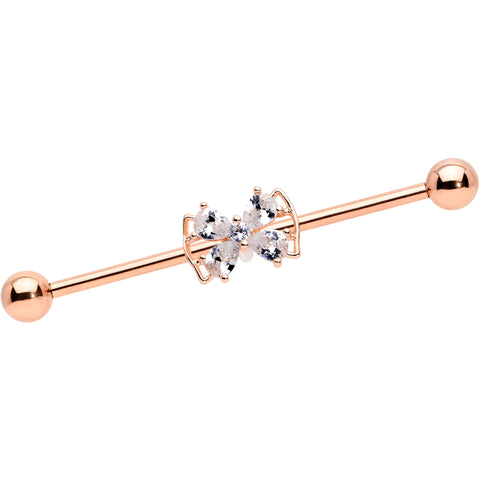 14G Clear CZ Gem Rose Gold Hue Beauty Bow Industrial Barbell 38mm