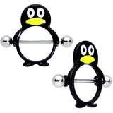 14G 9/16 Black White Penguins Nipple Shield Set