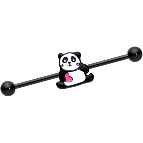 14G Black Panda Heart Industrial Barbell 38mm