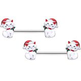 14G 9/16 White Cat Santa Hat Christmas Barbell Nipple Ring Set