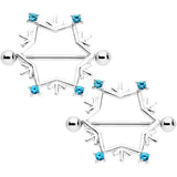 14G 3/4 Aqua Gem Snowflake Christmas Nipple Shield Set